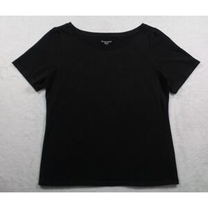 Eileen Fisher Top Womens Size Small Black Shirt Short Sleeve Round Neck Stretch